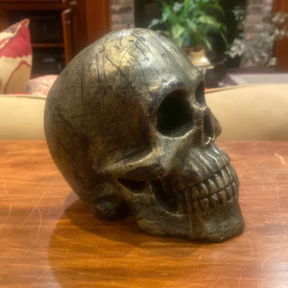 Rare Williams Sonoma Large Skull Halloween Black Green Gold